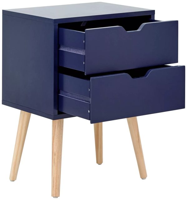 Nyborg Single 2 Drawer Bedside Cabinet Lamp Table Nightstand Blue - Image 3