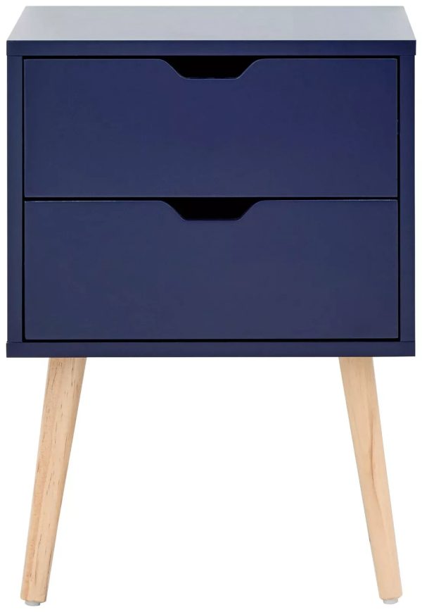 Nyborg Single 2 Drawer Bedside Cabinet Lamp Table Nightstand Blue - Image 4