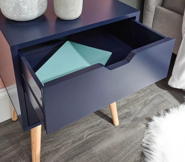 Nyborg Single 2 Drawer Bedside Cabinet Lamp Table Nightstand Blue - Image 5