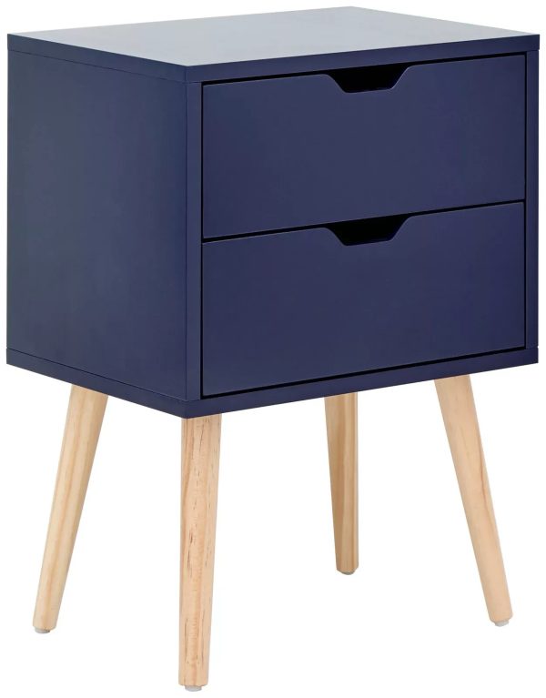 Nyborg Single 2 Drawer Bedside Cabinet Lamp Table Nightstand Blue