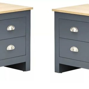 Pair of 2 drawer bed side drawers Country style bedroom furniture Blue Lancaster