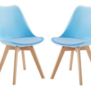 Pair of Louvre Baby Blue Plastic & Beech Cushioned Contemporary Dining Chairs