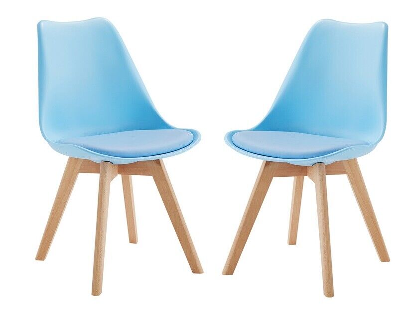 Pair of Louvre Baby Blue Plastic & Beech Cushioned Contemporary Dining Chairs