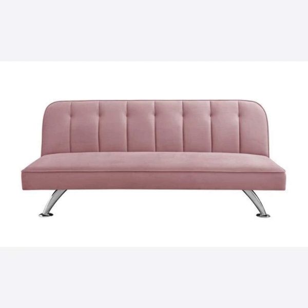 Soft Velvet 3 Seater Sofa Guest Bed Stitching Detail chrome legs PINK - Image 3