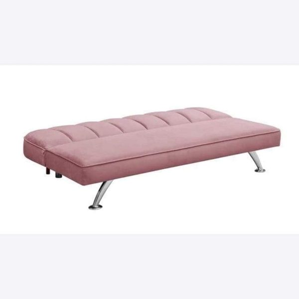 Soft Velvet 3 Seater Sofa Guest Bed Stitching Detail chrome legs PINK - Image 4