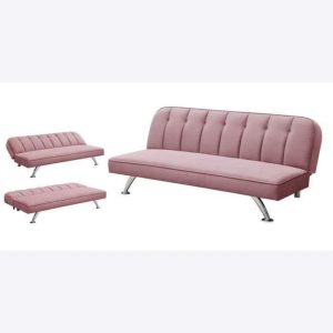 Soft Velvet 3 Seater Sofa Guest Bed Stitching Detail chrome legs PINK
