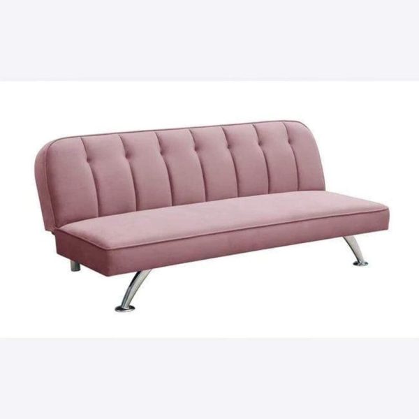Soft Velvet 3 Seater Sofa Guest Bed Stitching Detail chrome legs PINK - Image 5