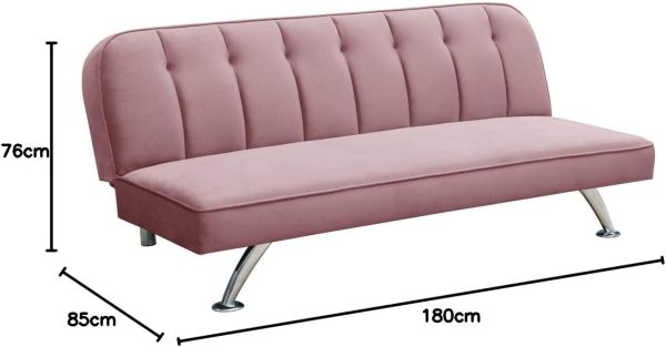 Soft Velvet 3 Seater Sofa Guest Bed Stitching Detail chrome legs PINK - Image 6
