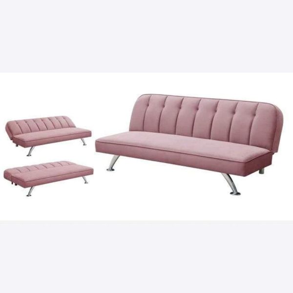 Soft Velvet 3 Seater Sofa Guest Bed Stitching Detail chrome legs PINK