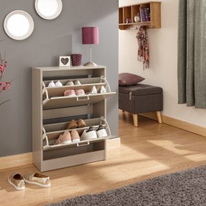 Stirling Two Tier Shoe Cabinet Rack Drawer Cupboard Storage Grey