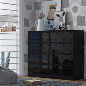 Stora 8 Drawer Chest of Drawers Black Gloss Front Drawers Black Matt Frame