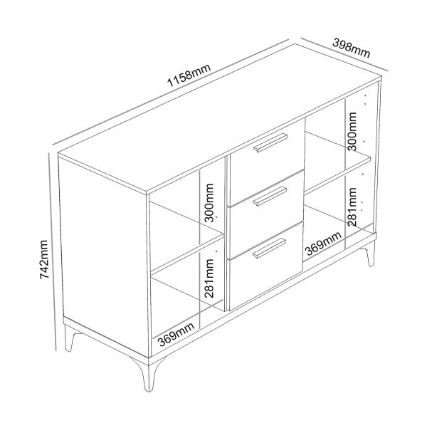 Truro Large 2 door 3 Drawer Sideboard , Dusty Grey Oak, Quality Materials - Image 7