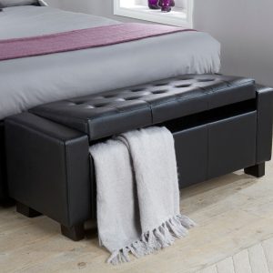 Verona Ottoman Seat Luxurious soft Black Faux Leather storage Bedding Box