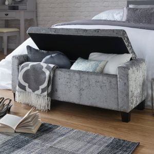 Verona Ottoman Seat tactile soft Grey Crushed Velvet storage Blanket Box