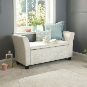 Verona Window Seat tactile soft Oyster Crushed Velvet storage seat silver