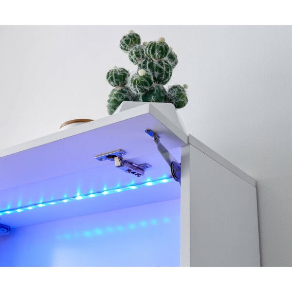 White Galicia 2 Tier Shoe Storage Unit with Utility Shelf and Blue LED - Image 5
