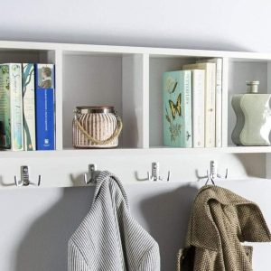 White Kempton Wall Rack Storage Unit Shelf Holder Coat Jacket