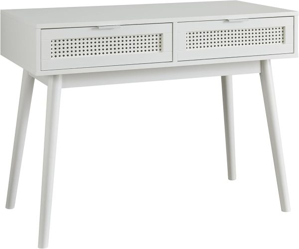 White Rattan 2 Drawer Console Desk Hallway H75 W100 D50cm country style - Image 4