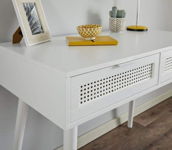 White Rattan 2 Drawer Console Desk Hallway H75 W100 D50cm country style - Image 5