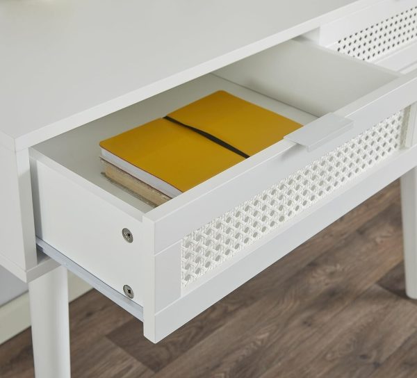 White Rattan 2 Drawer Console Desk Hallway H75 W100 D50cm country style - Image 6
