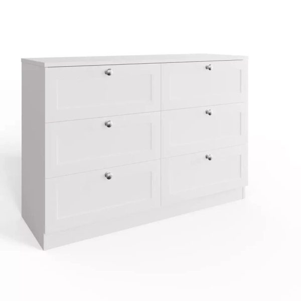 6 Drawer Chest Of Drawers Deep Design Modern Panelled Fronts Matt White - Image 4