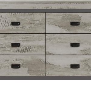 Boston 3+3 Chest of 6 Drawers - Grey Industrial distressed-effect finish