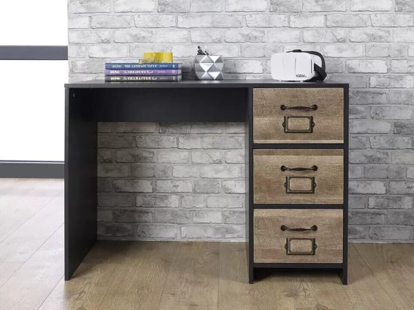 Brown/Black industrial Wood Effect 3 Drawer Office Desk - Retro Locker Design - Image 3