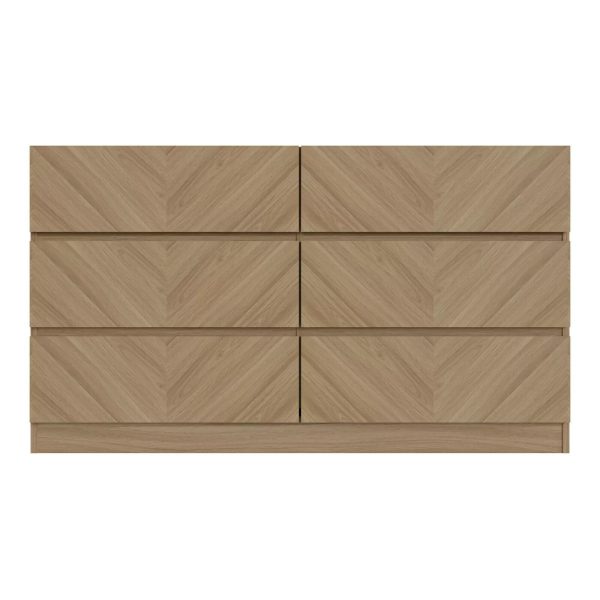 Catania 3+3 Drawer Chest Euro Oak Herringbone inspired Handleless design - Image 3