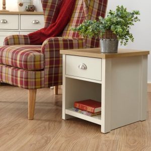 Cream and Oak 1 Drawer Storage Lamp Table Side End Table Lancaster Range