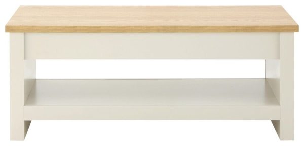 Cream and Oak Lift Up Coffee Table with shelf Lancaster Range - Image 3