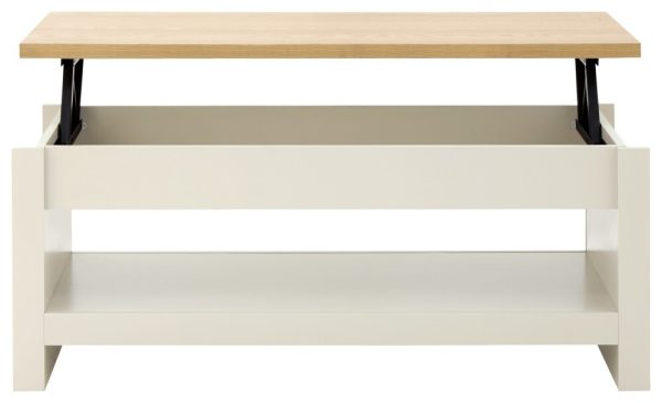 Cream and Oak Lift Up Coffee Table with shelf Lancaster Range - Image 4