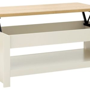 Cream and Oak Lift Up Coffee Table with shelf Lancaster Range