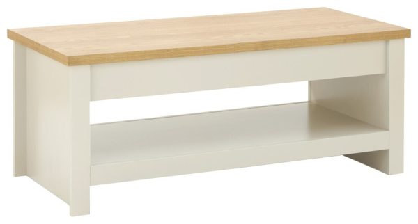 Cream and Oak Lift Up Coffee Table with shelf Lancaster Range - Image 5
