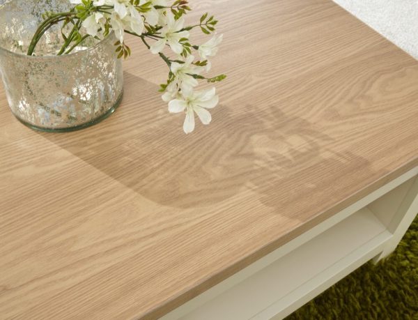 Cream and Oak Lift Up Coffee Table with shelf Lancaster Range - Image 8