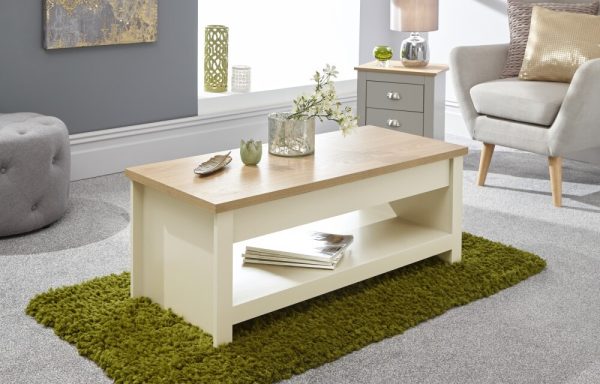 Cream and Oak Lift Up Coffee Table with shelf Lancaster Range - Image 10