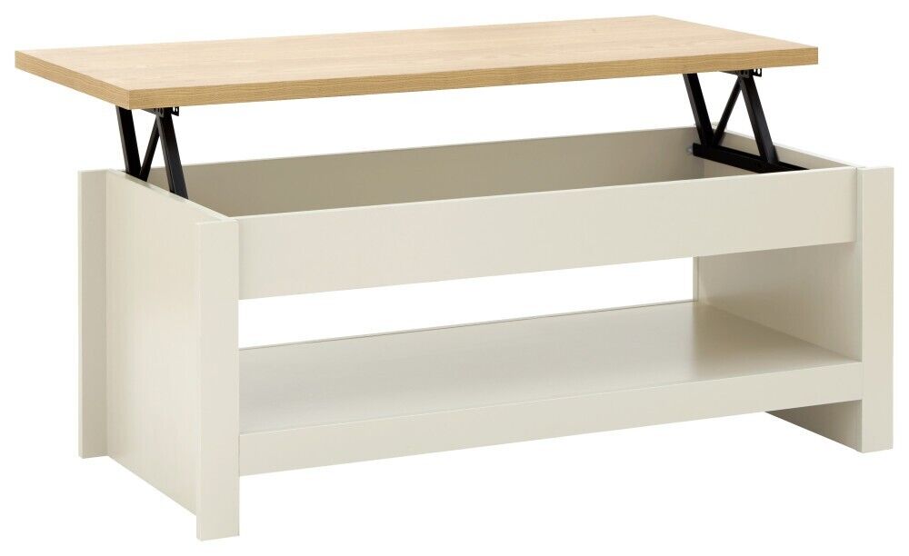 Cream and Oak Lift Up Coffee Table with shelf Lancaster Range