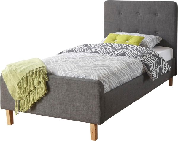 Dark Grey Ashbourne 3ft Single Fabric bed Retro design Stone - Image 3