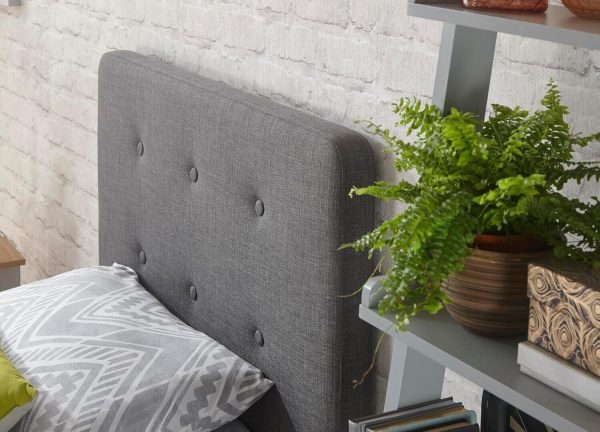 Dark Grey Ashbourne 3ft Single Fabric bed Retro design Stone - Image 4