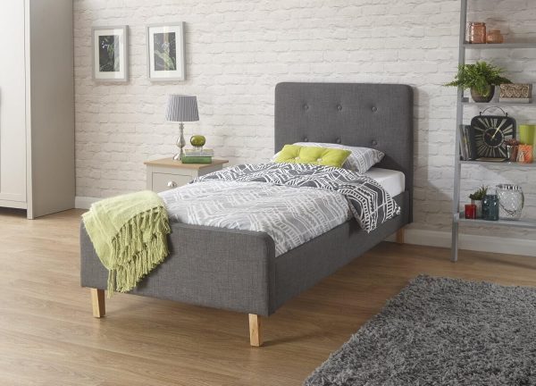 Dark Grey Ashbourne 3ft Single Fabric bed Retro design Stone