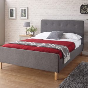 Dark Grey Ashbourne 4ft 6 Double Fabric bed Retro design Stone