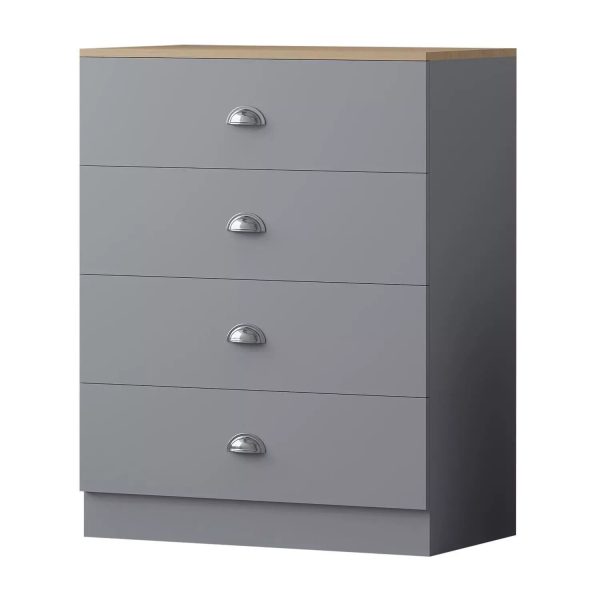 Esher 4 Drawer Chest Of Drawers Matt Grey Finish With Light Oak Top Bedroom - Image 3