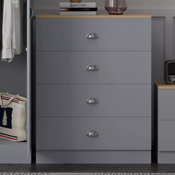 Esher 4 Drawer Chest Of Drawers Matt Grey Finish With Light Oak Top Bedroom - Image 4