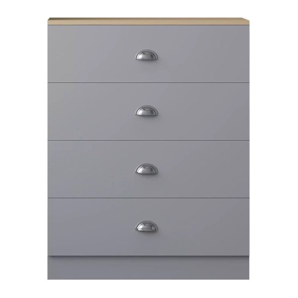 Esher 4 Drawer Chest Of Drawers Matt Grey Finish With Light Oak Top Bedroom - Image 5
