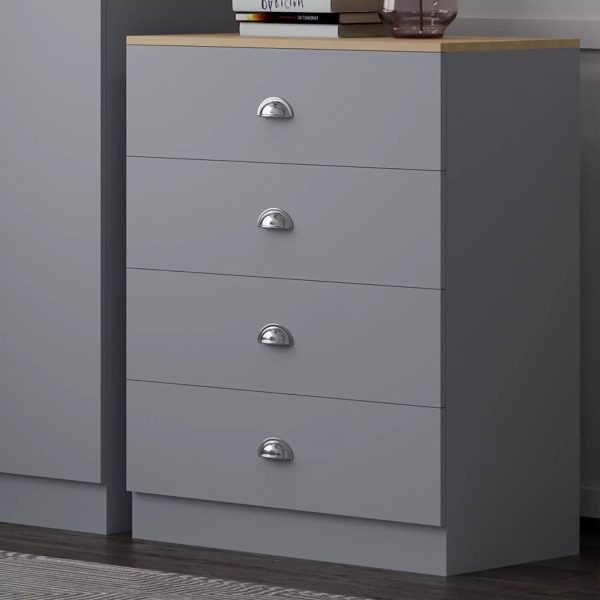 Esher 4 Drawer Chest Of Drawers Matt Grey Finish With Light Oak Top Bedroom