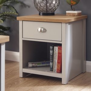 Grey and Oak 1 Drawer Storage Lamp Table Side End Table Lancaster Range