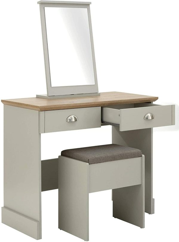 Kendal Bedroom Furniture Dressing Table Mirror & Stool Set Dresser - Grey - Image 3