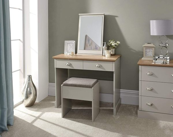 Kendal Bedroom Furniture Dressing Table Mirror & Stool Set Dresser - Grey