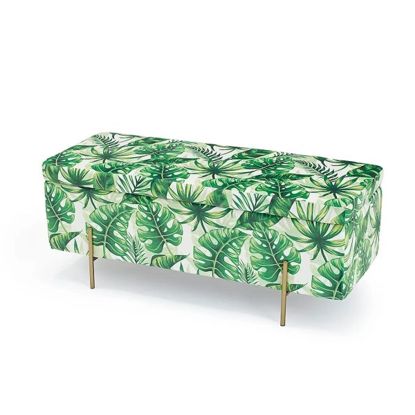 LOLA Large Storage Ottoman Bench Window Seat Palm Print Fabric with Gold Legs - Image 3
