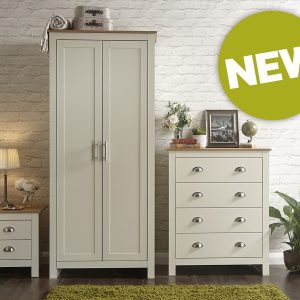 Lancaster 3 Piece bedroom set 2 Door Wardrobe Bedside cab 4 drawer chest - Cream