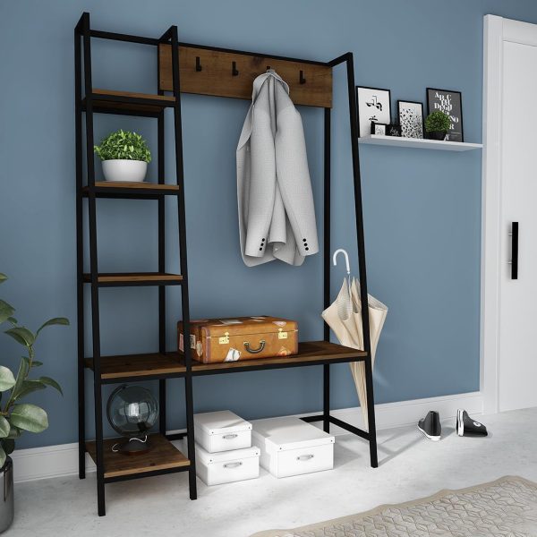Large Rustic Pine Black Metal Hallway Display Unit Coat Hooks Amazing price - Image 3